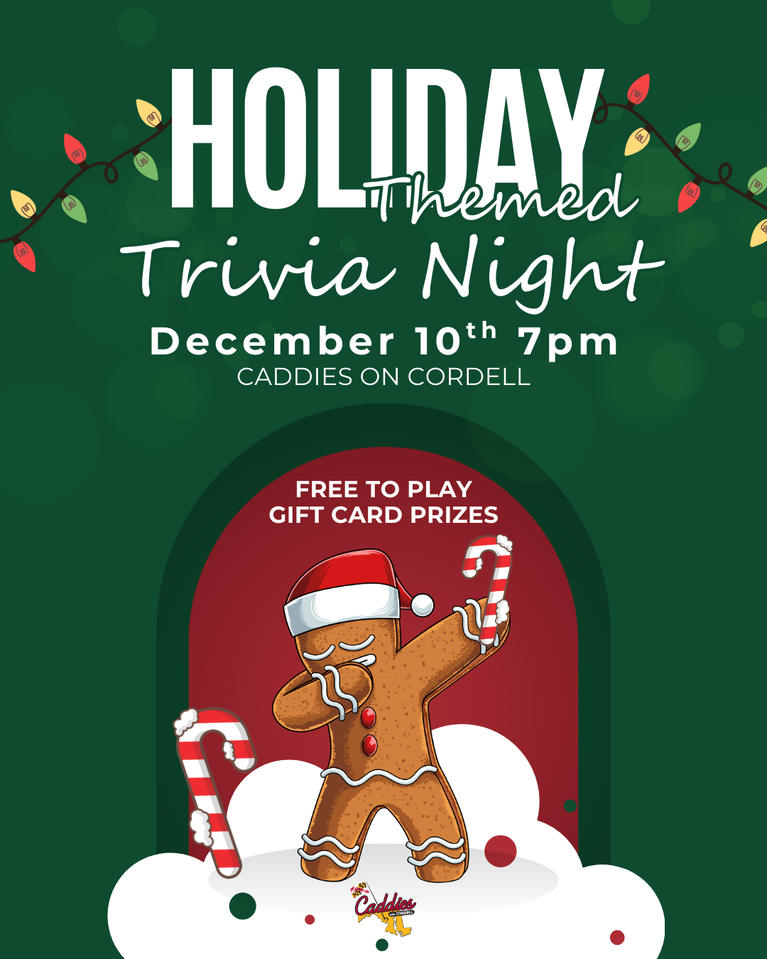 a flyer for the holiday trivia night
