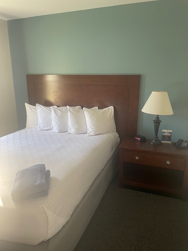 Bed made with white bed sheets