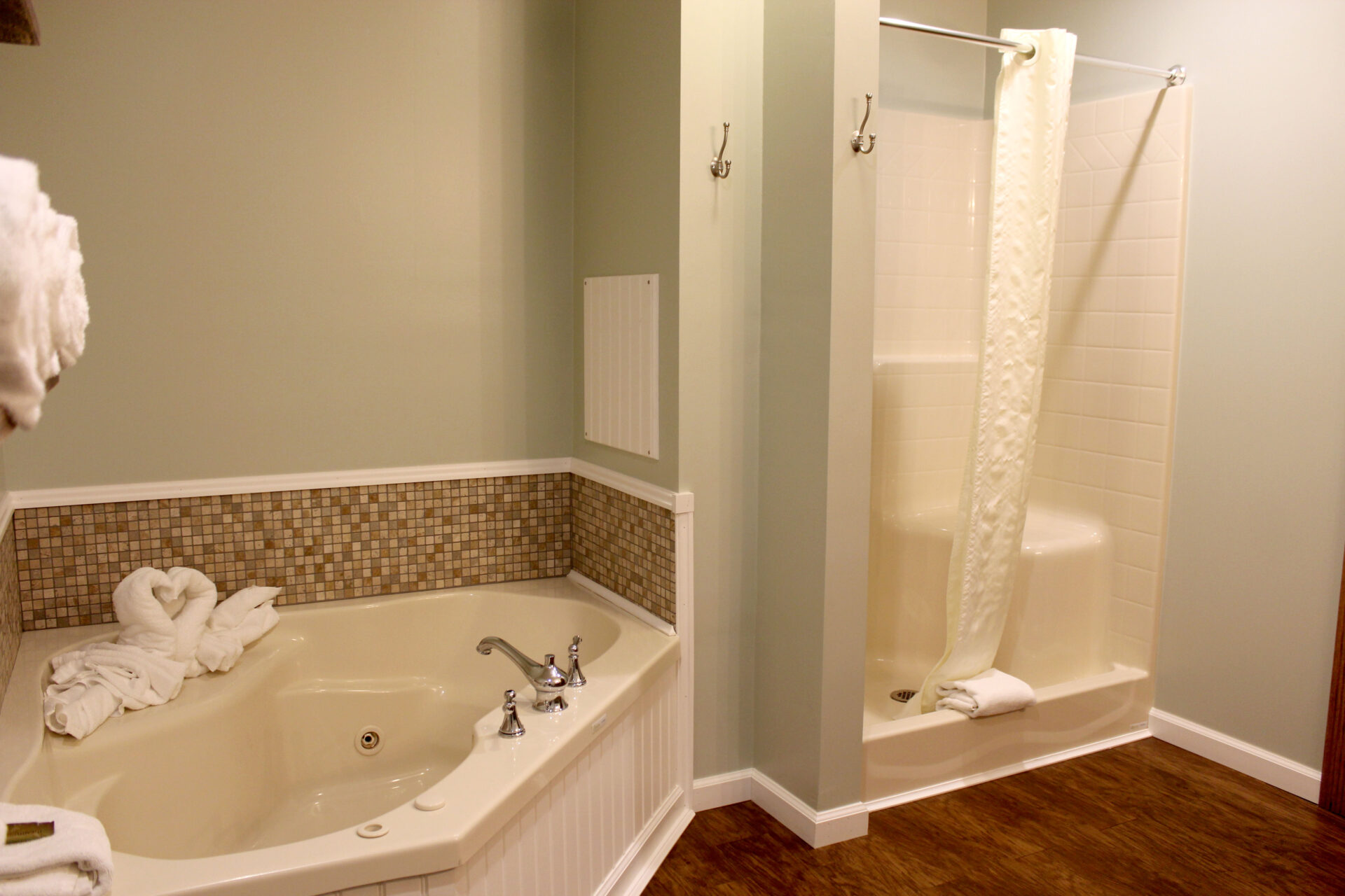 Bathroom with a stand up shower and bath tub