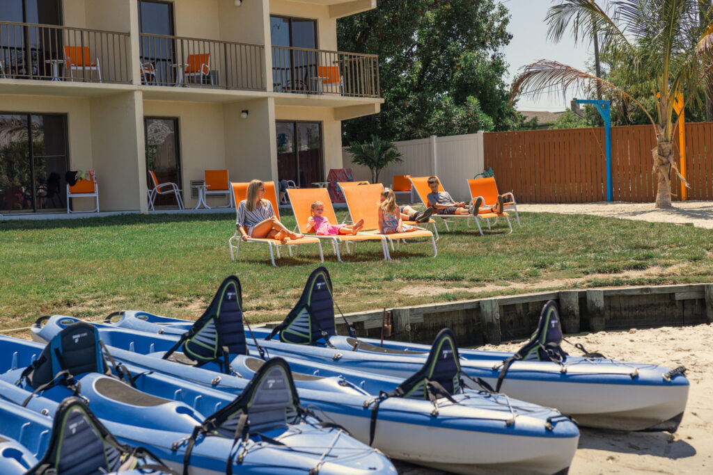 kayaks and beach chairs at Bay Resort