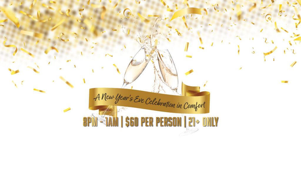 a golden ribbon with confetti and streamers