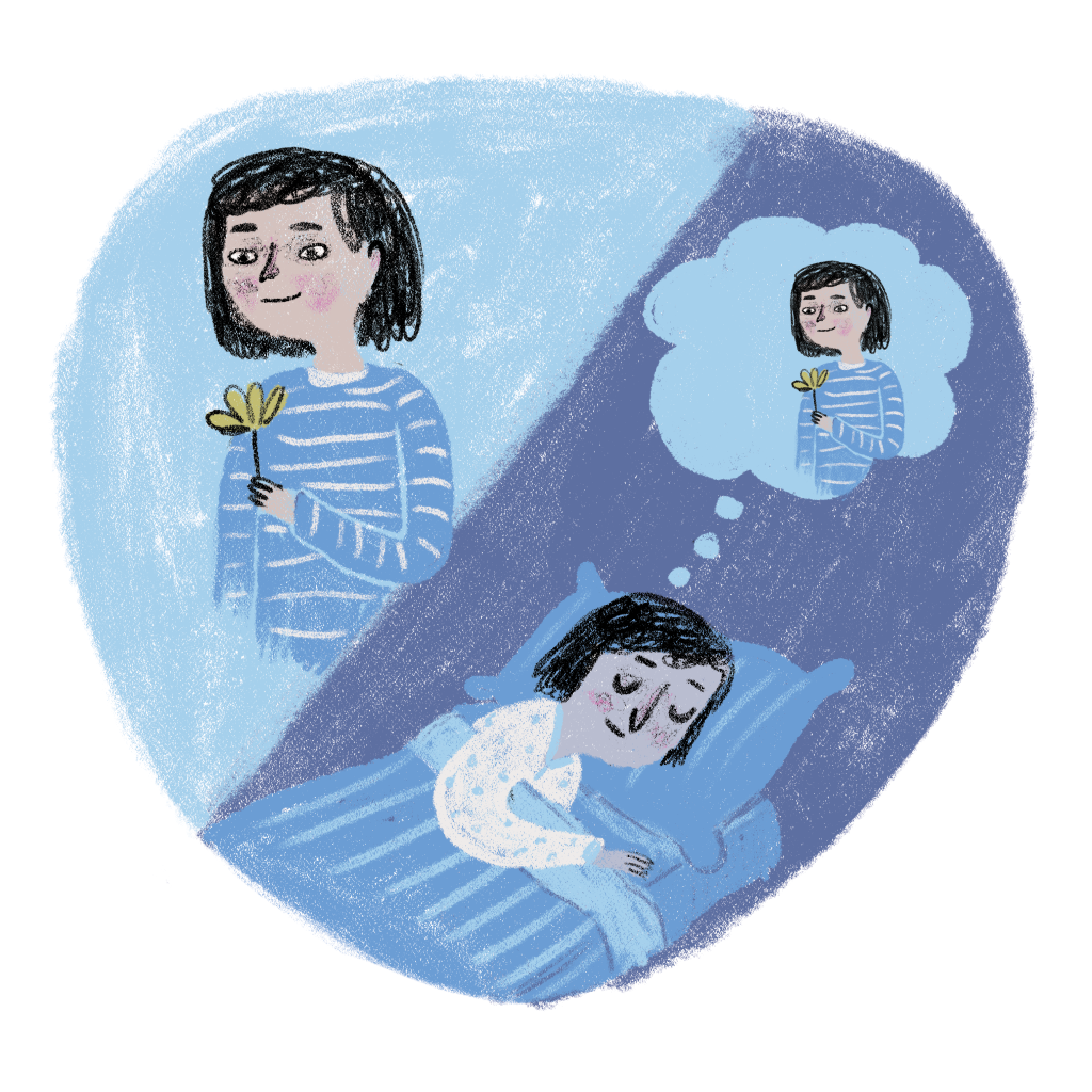 Cartoon image of woman sleeping.
