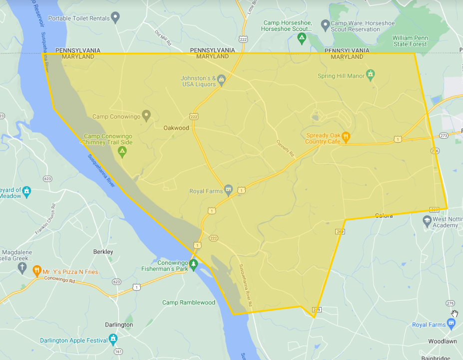 Map of western Cecil County