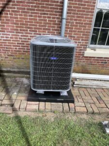 an air conditioner outside of a brick building