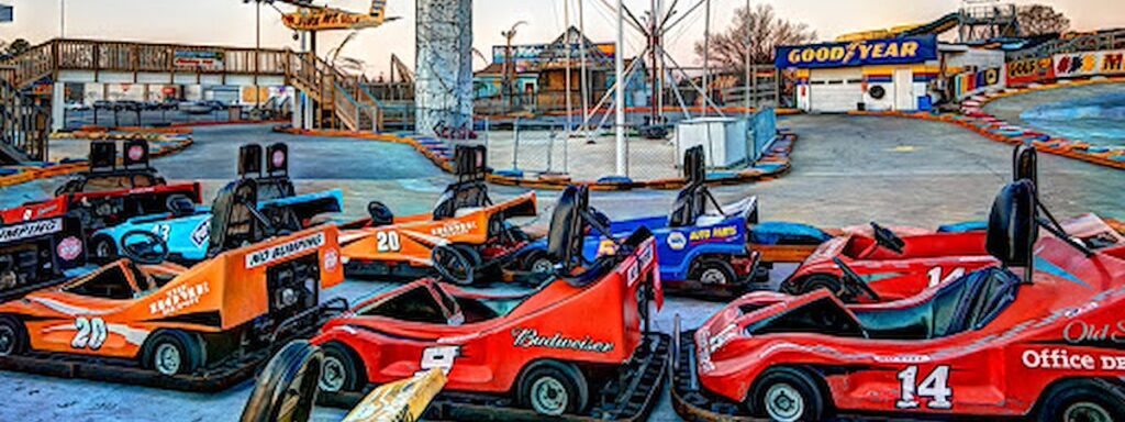 a group of bumper cars parked in a parking lot