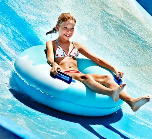 A girl on a water slide