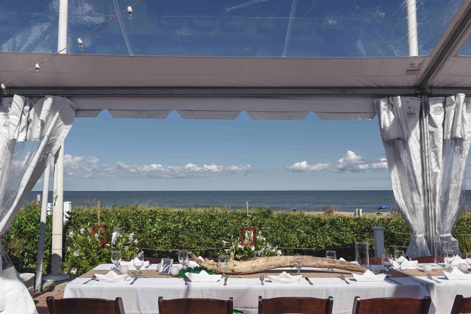 Clear frame tent on the ocean