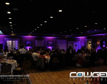 atmospheric lighting for wedding reception and well lit dance floor