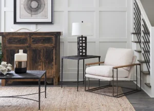 a living room scene with focus on the chair