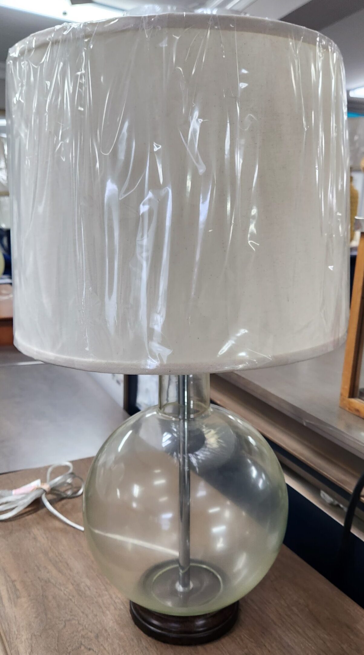 a lamp that is on top of a table