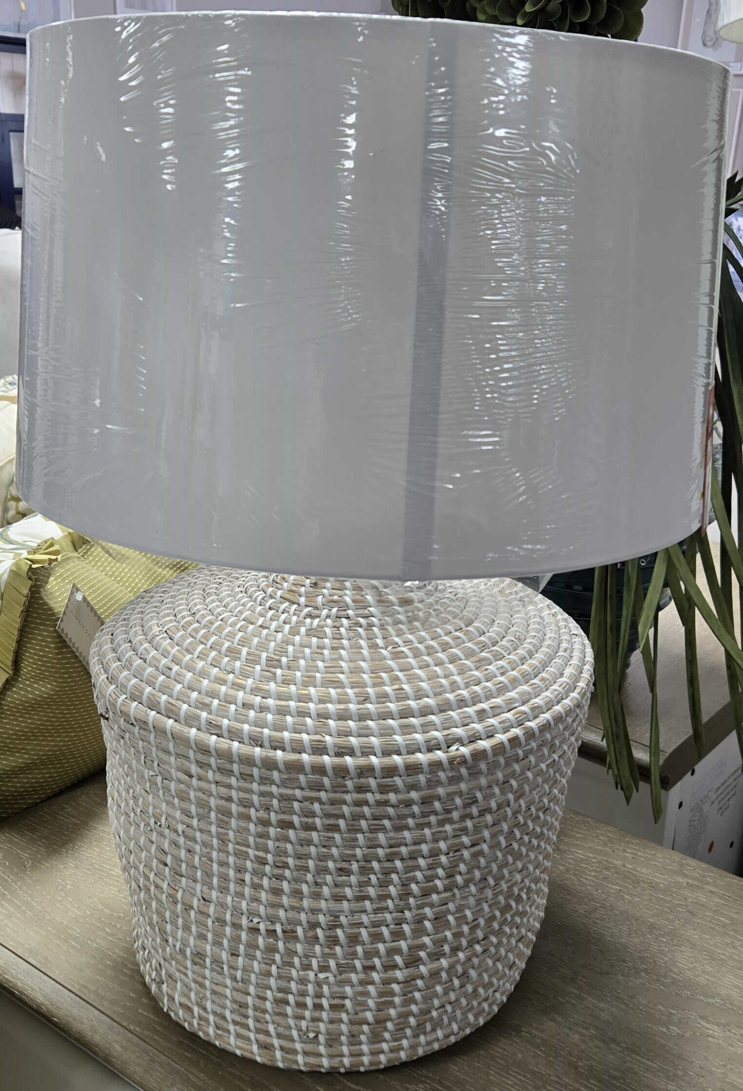 a lamp hanging from a ceiling in a room