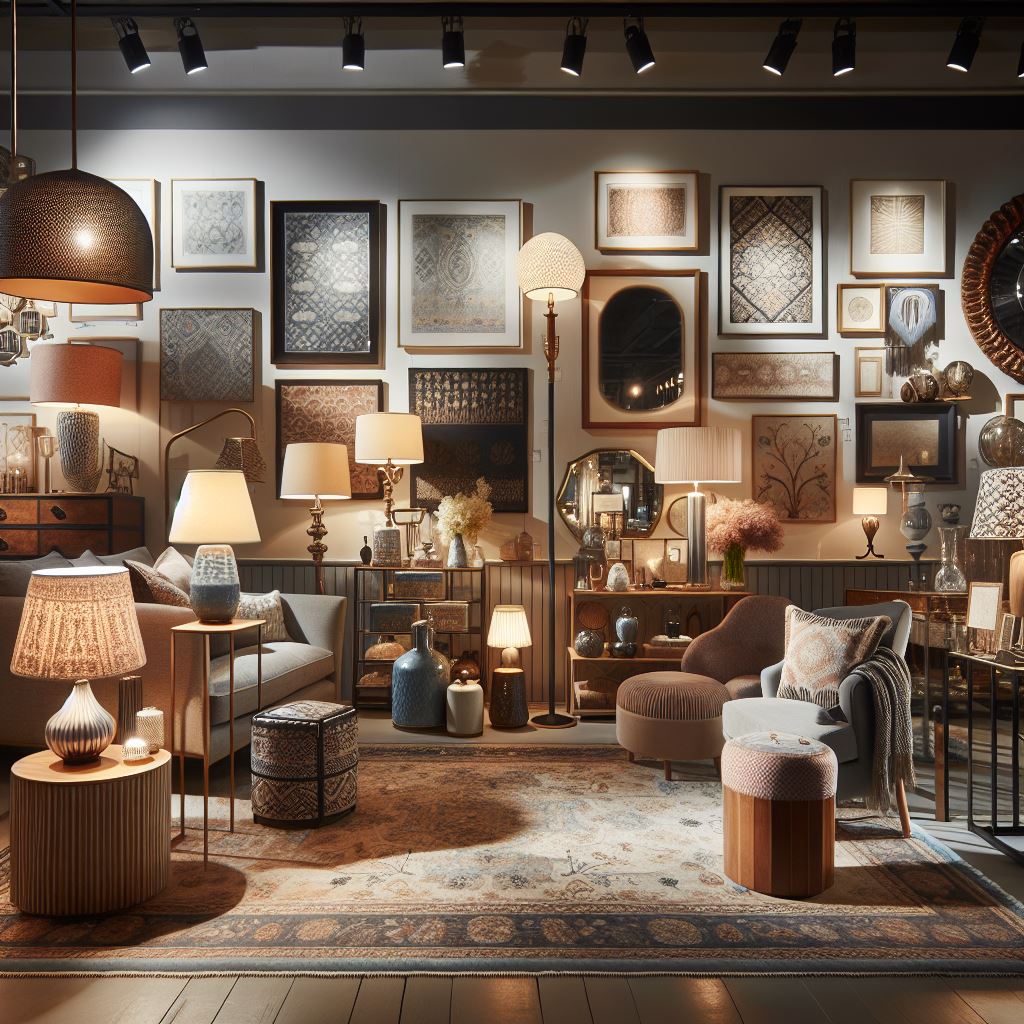 a living room filled with lots of furniture and lamps