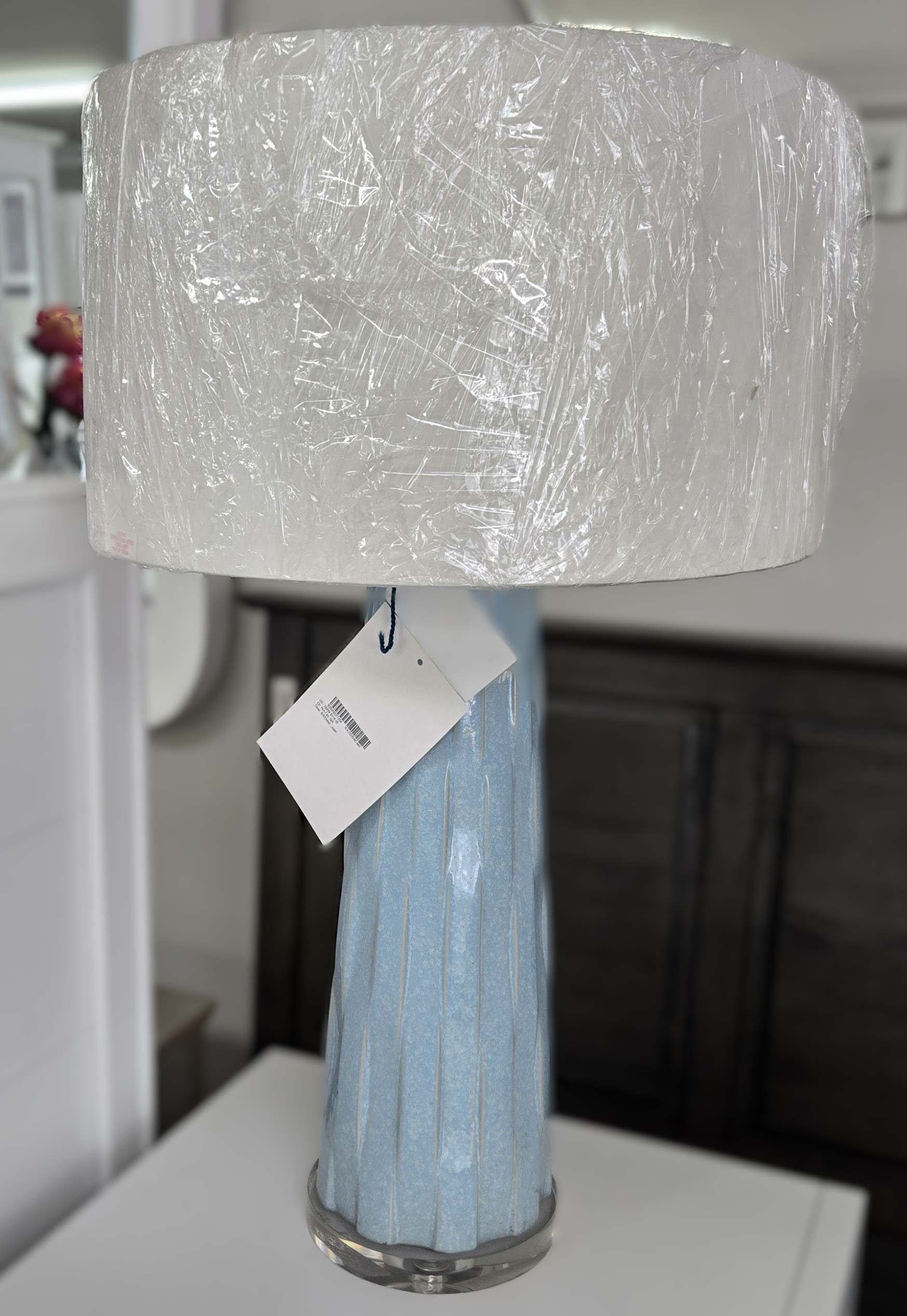 a lamp that is on top of a table