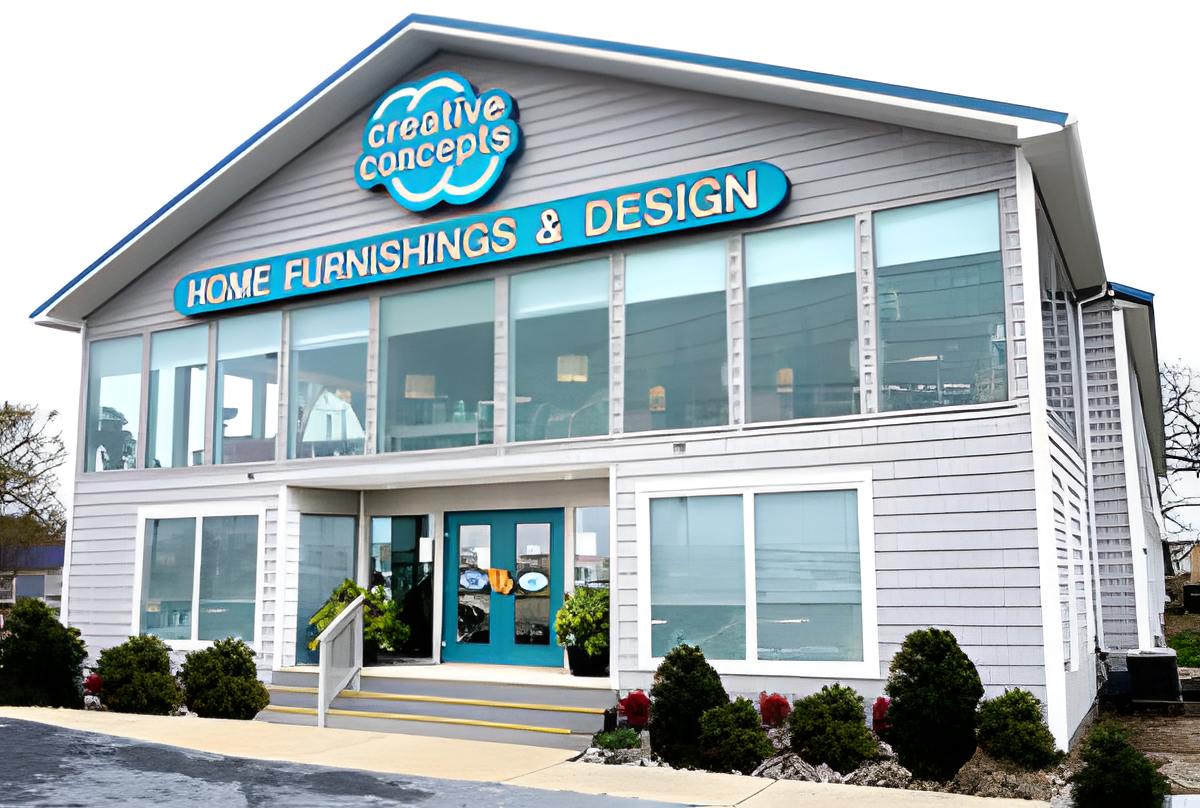 the front of a building with a blue door