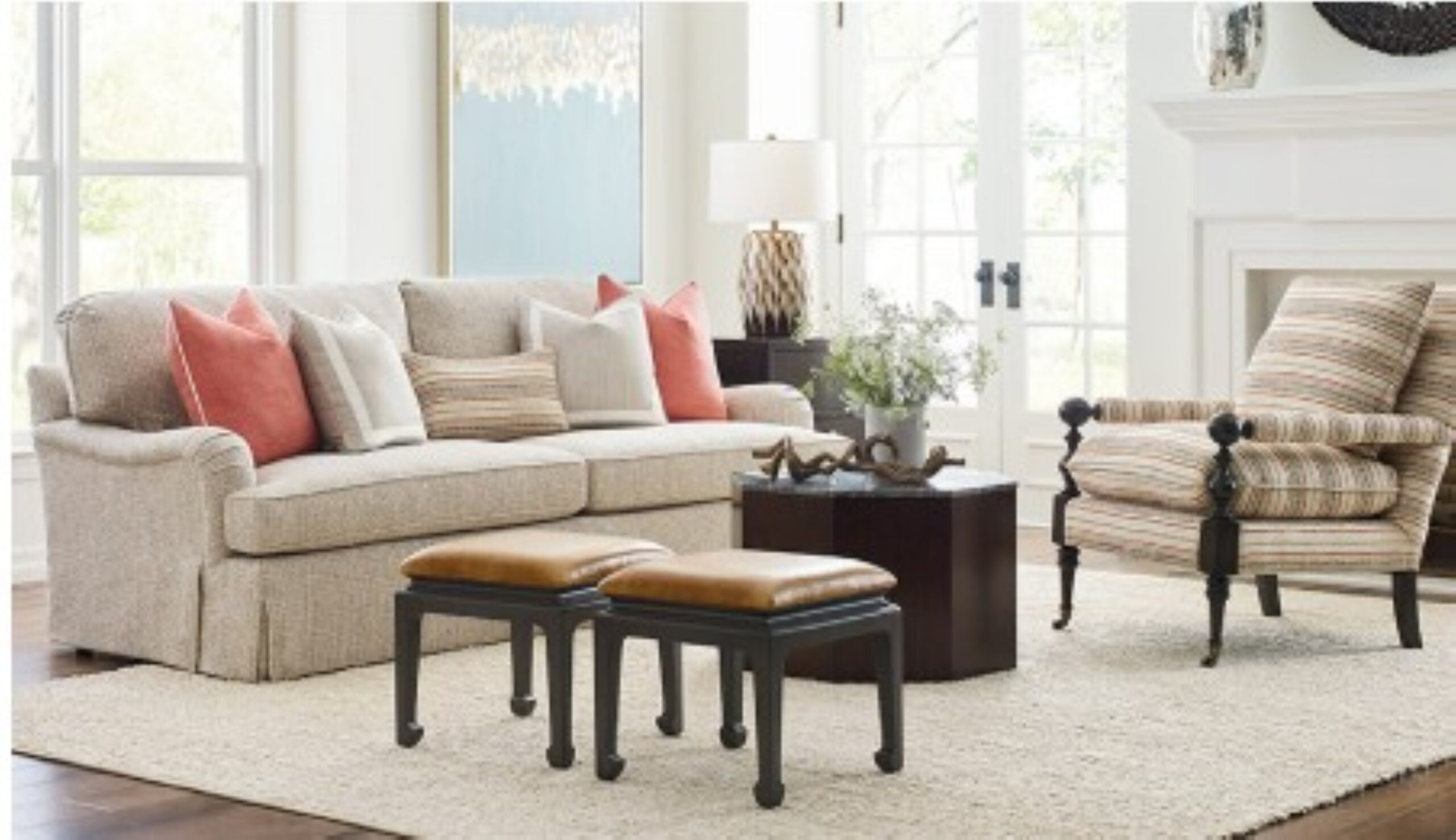 a living room filled with furniture and a fire place