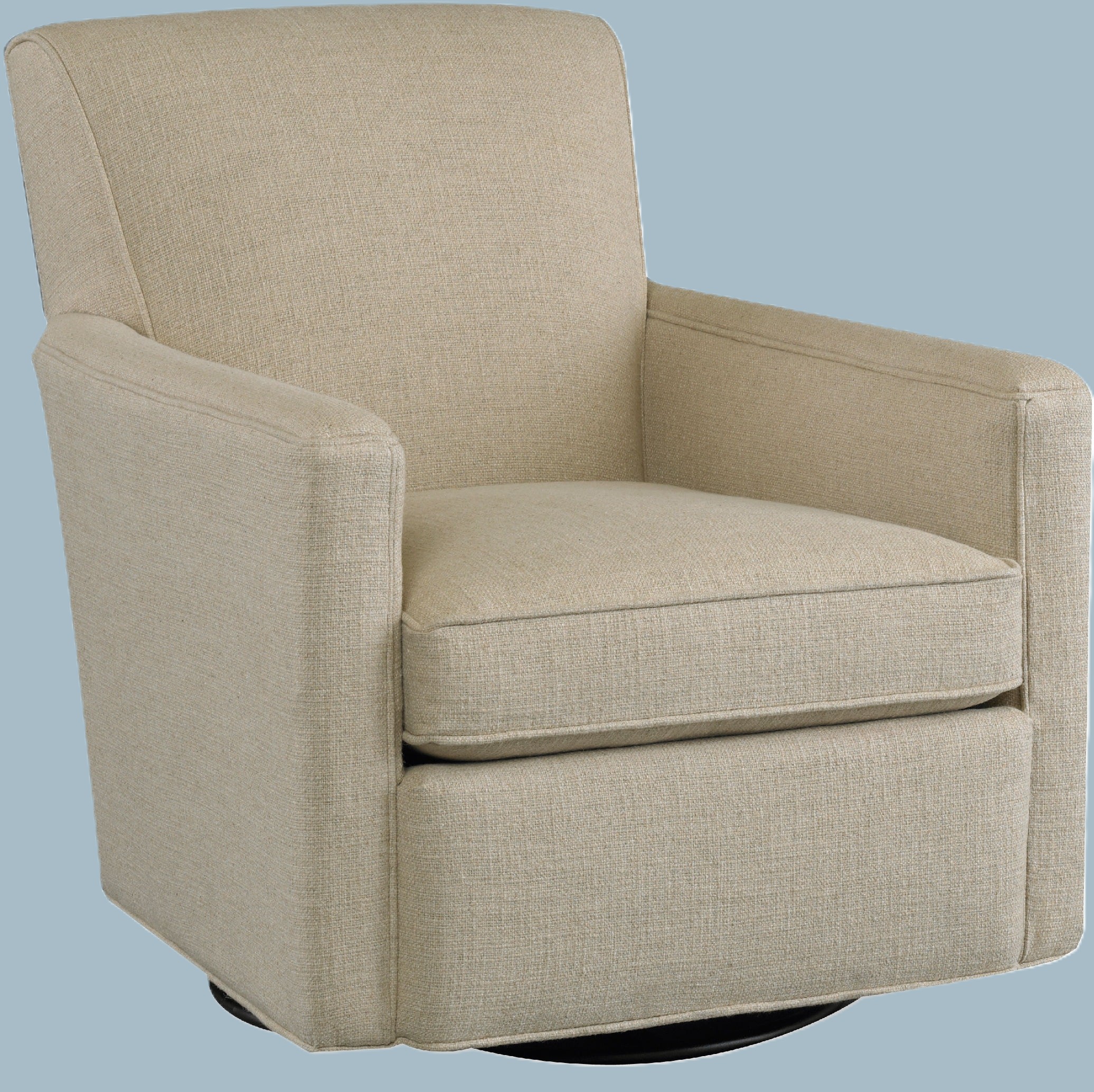 a beige chair with a black base on a blue background