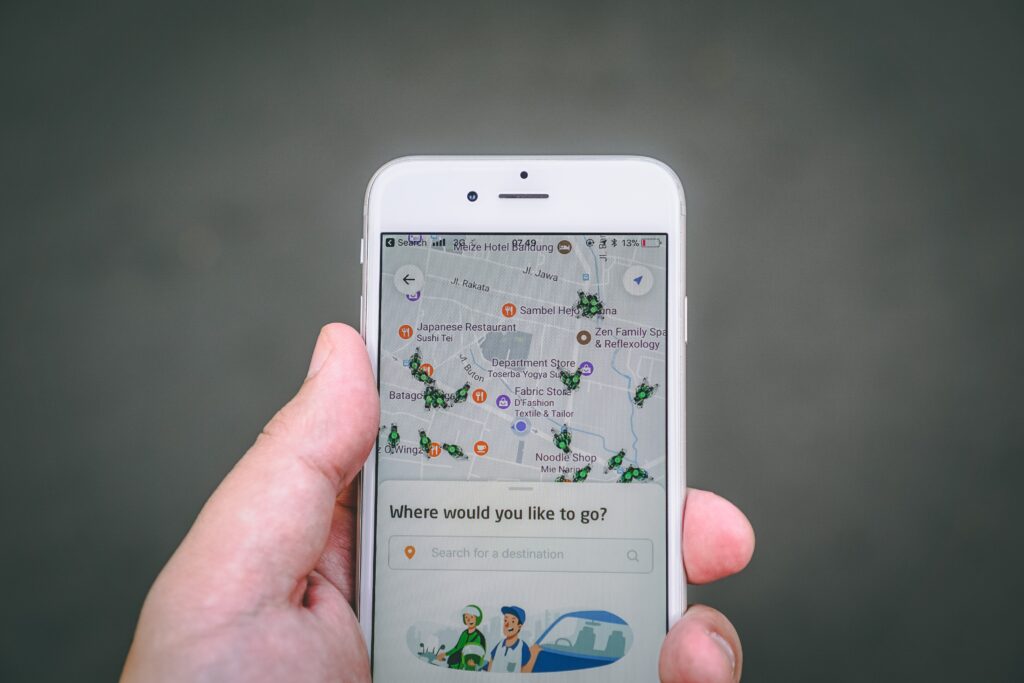 iPhone displaying maps with text that reads "Where would you like to go?"