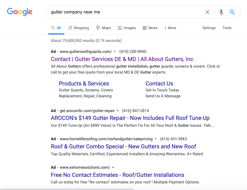 Google Search Gutter Company Near Me