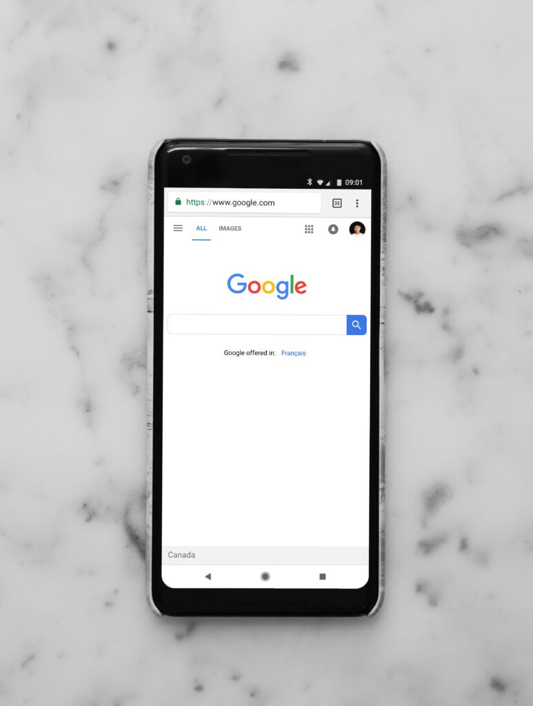 Cell Phone displaying google.com