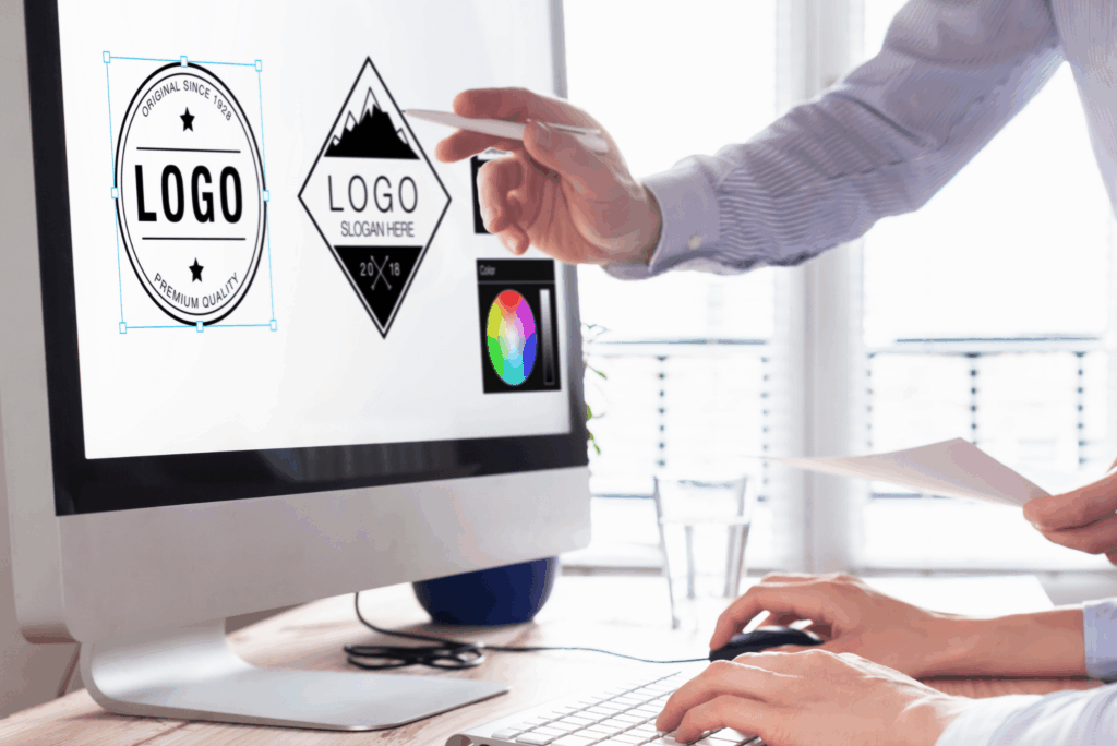 Computer displaying generic logos