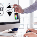 Computer displaying generic logos