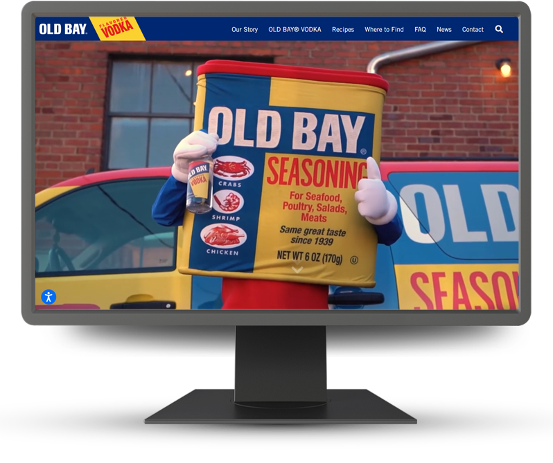 Monitor displaying home page for old bay vodka