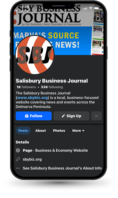 Cell phone displaying SBJ social media