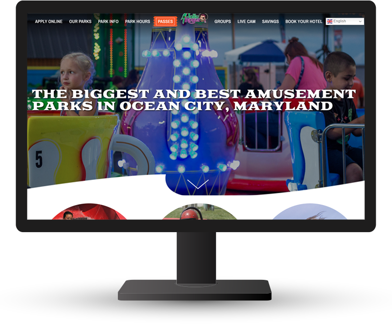 Monitor displaying home page of Jolly Rodger