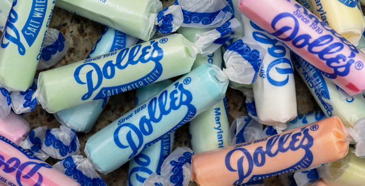 Up close shot of Dolle's salt water taffy