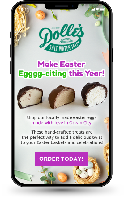 Cell phone displaying Dolle's website