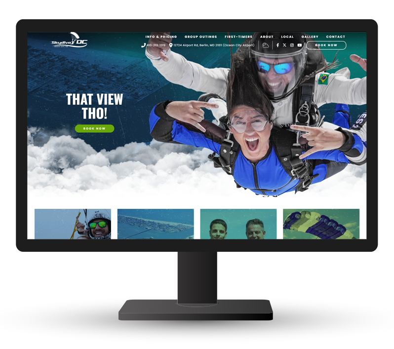 Monitor displaying website for Skydive OC