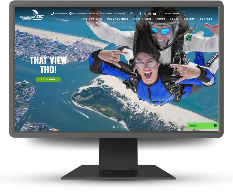 Monitor displaying home page of skydive oc