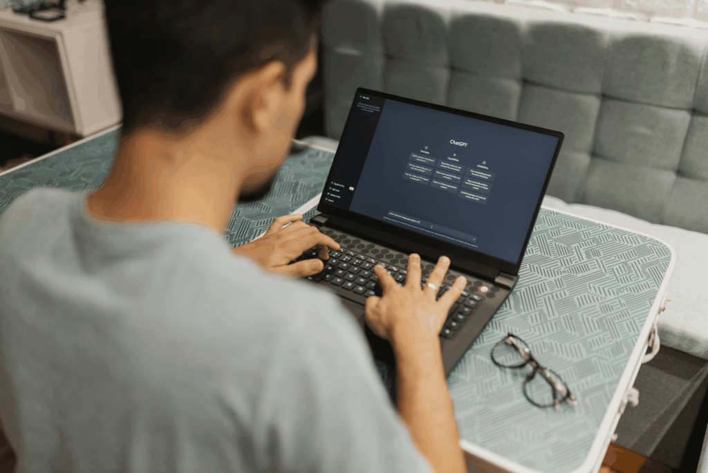 Man uses chatgpt on his computer