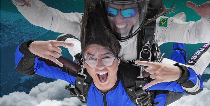 Man and woman skydiving