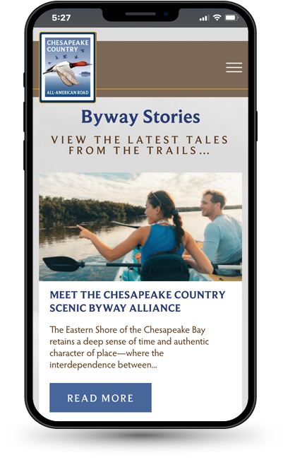 Cell phone showing Chesapeake Country Byway stories