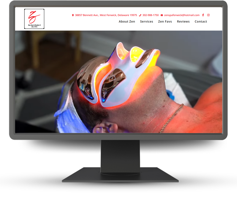 Monitor displaying home page of Zen Spa