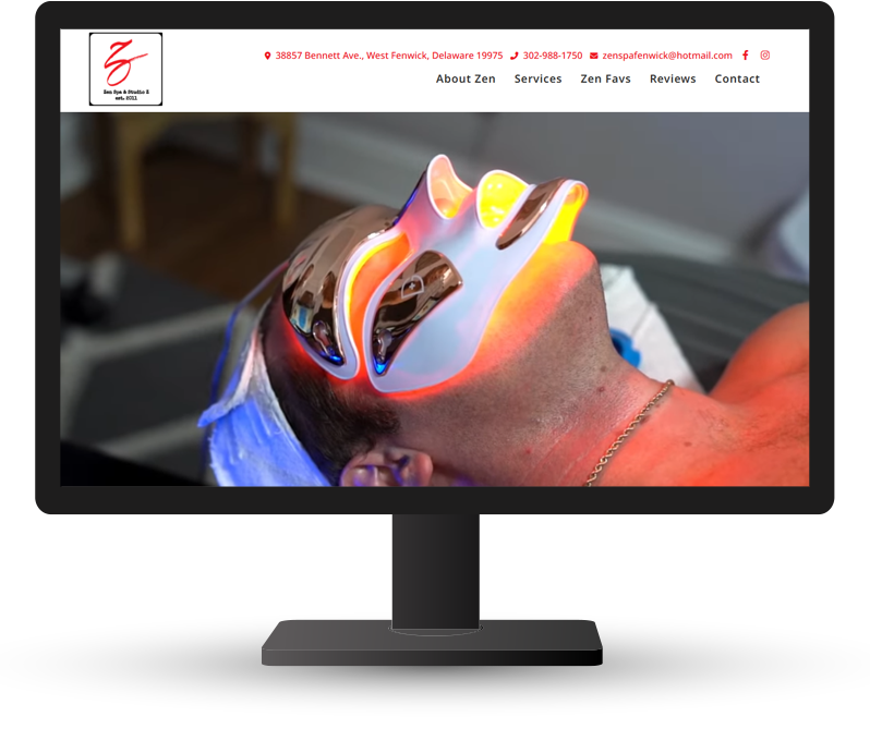Monitor displaying home page of Zen Spa