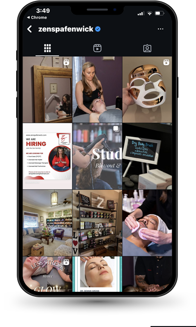Cell phone displaying Zen Spa's instagram page