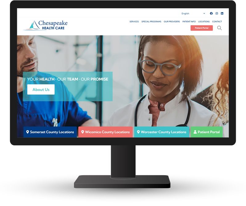 Monitor displaying website for Chesapeake Health Care