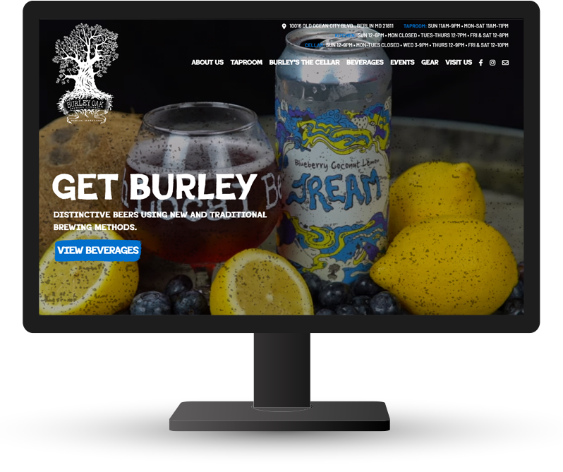 Monitor displaying website for Burley Oak