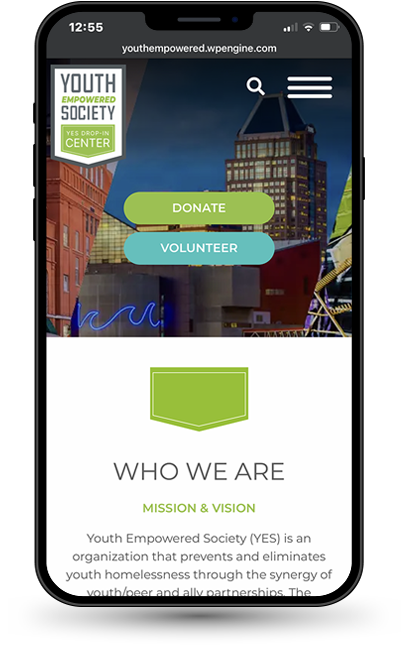 D3 Website Design for Youth Empowered Society (YES) in Baltimore, MD Who We Are page