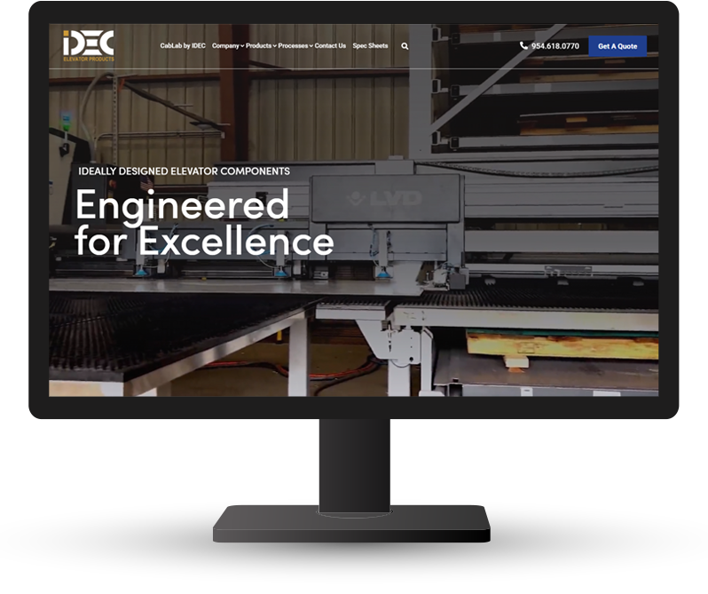 Monitor showing the IDEC Elevator Products homepage for D3 Case Study