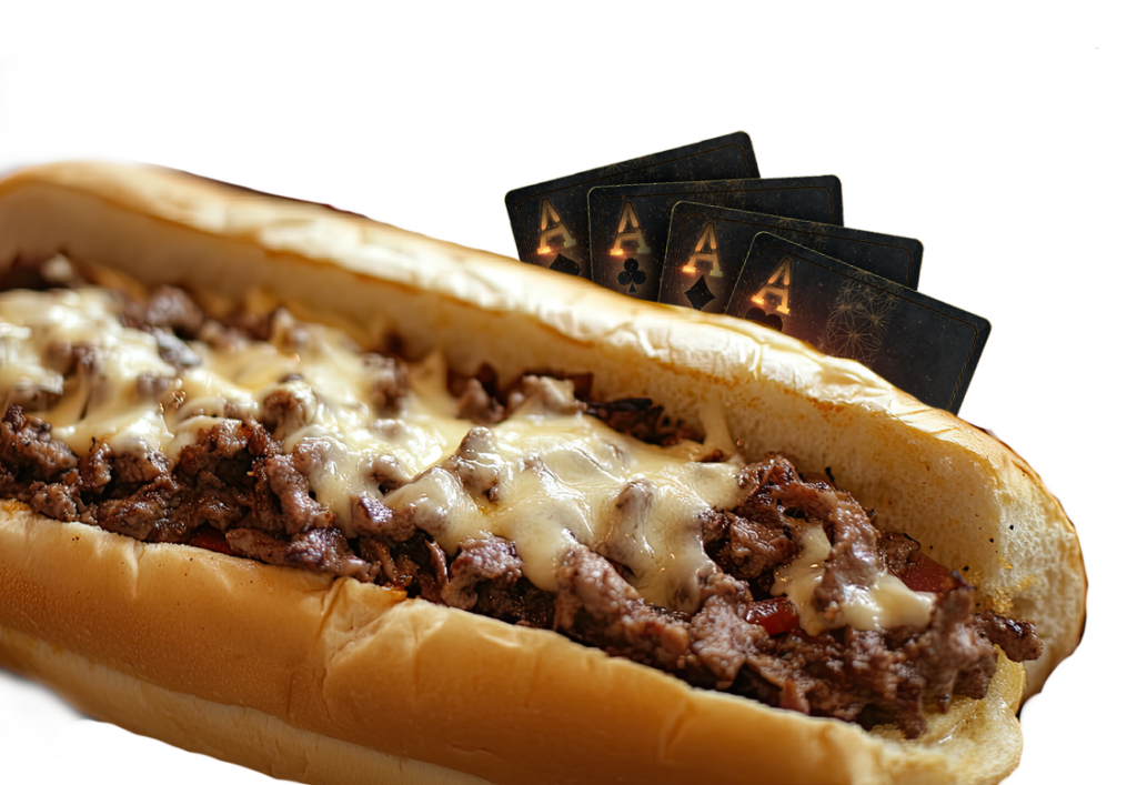 High Stakes card deck and cheesesteak for D3 Case Study