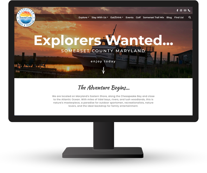 Monitor showing Somerset County Tourism home page