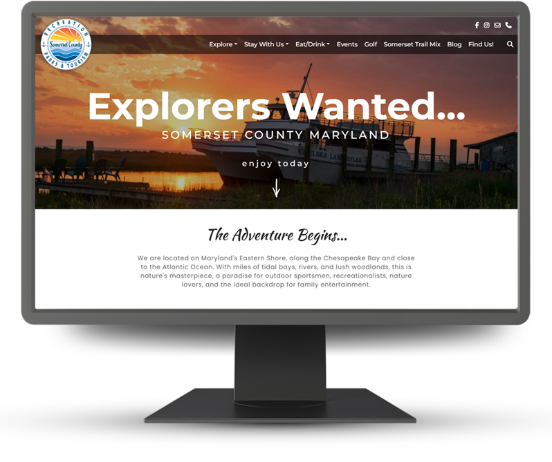 Monitor showing Somerset County Tourism home page