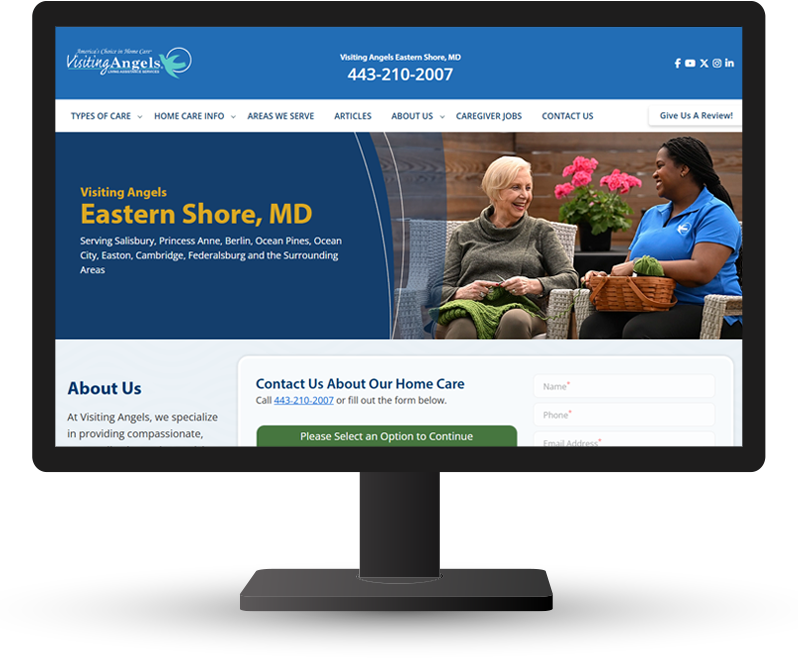 Monitor showing Visiting Angels of the Eastern Shore home page