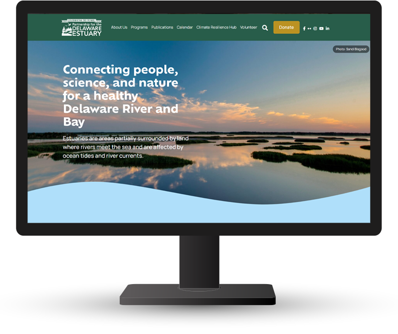 Monitor showing Partnership for the Delaware Estuary home page