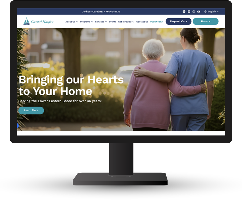 Monitor showing the Coastal Hospice homepage