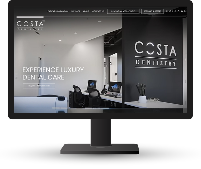 Monitor showing Costa Dentistry homepage