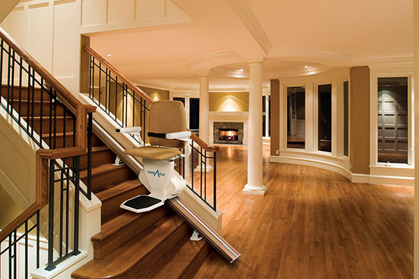 a stair case in a house with wood floors